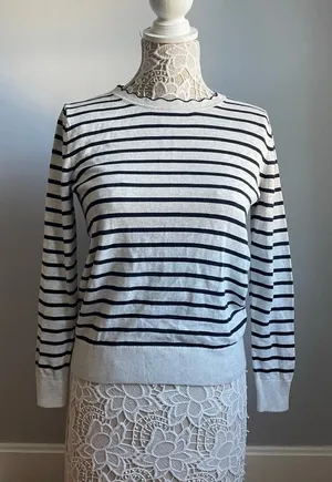 Banana Republic‎ Nautical Striped Crewneck Frilly Sweater sz Small Petite thumbnail 1