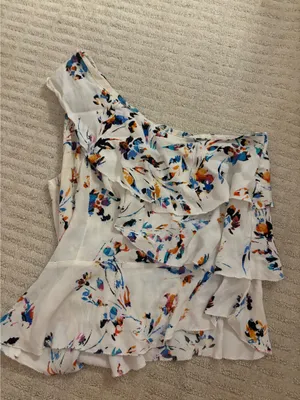 Olivaceous Anthropologie Floral One Shoulder Top thumbnail 1