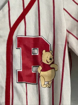 Disney Winnie the Pooh Women's XS Baseball Jersey red White Button Front thumbnail 2