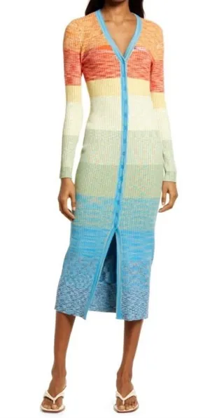 STAUD Shoko Rainbow Ribbed Knit Sweater Dress Size small multicolored thumbnail 1