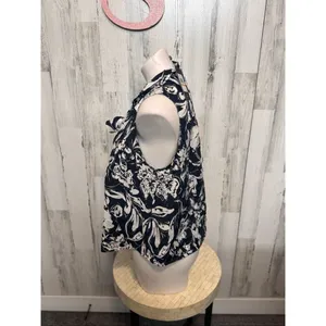 Tommy Hilfiger Sleeveless Floral Tie-Front Blouse Navy White Size S NWT thumbnail 4