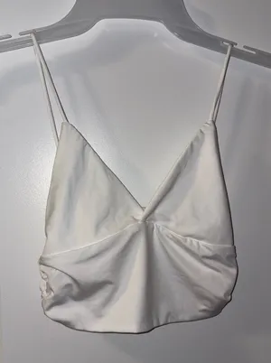 Women's White Satin V-Neck Spaghetti Strap Crop Top Size: XS thumbnail 1