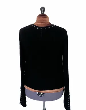 Free People Jump to The Beat Sz M Black Blouse Bell Sleeve Boho Grunge Top Lace Up thumbnail 4