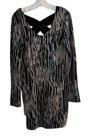 BCBGeneration Zebra Print Dress Black Velvet‎ Trim Size M thumbnail 1