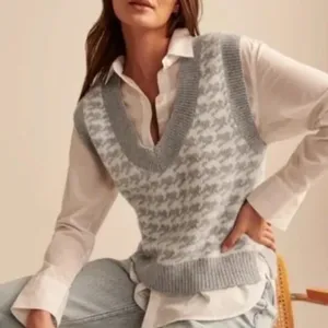 Abercrombie Houndstooth Sweater Vest Gray Preppy Golfcore V Neck Knit Size S thumbnail 2