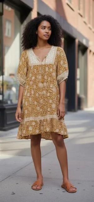 Old Navy Mustard Floral Lace-Trim Mini Dress thumbnail 1