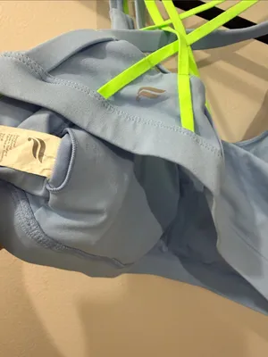 Fabletics Light Blue Sports Bra with Neon Green Strappy Back thumbnail 5