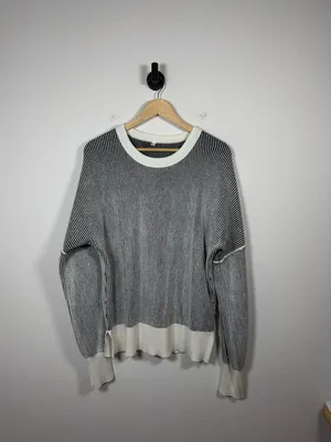 Oversized Ribbed Sweater Women Contrast Hem Crewneck Relaxed Knit Size M thumbnail 5
