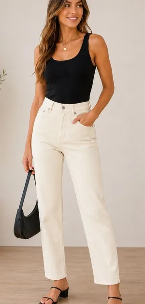 Easy Clothes “Solange” Cream Straight Leg Jeans – Size 34 / XS thumbnail 1