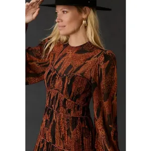 💕FARM RIO💕 Giraffes Black Puff Sleeve Maxi Dress ~ Giraffe Print Small S NWOT thumbnail 2