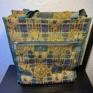 VTG 90s‎ Tapestry Golf Tournament Tote Bag & Coin Purse Pouch Plaid Large Purse thumbnail 2