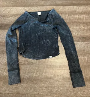 BDG Black/Grey Viv Spliced Notch Neck Long Sleeve Top thumbnail 1