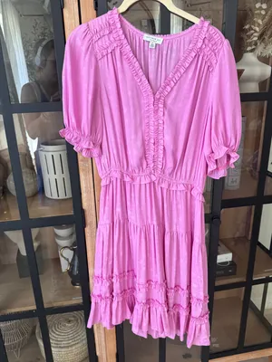 Current Air Gigi mini dress orchid short puff sleeves ruffle textured floral thumbnail 9