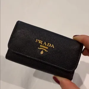 Prada Authentic Black Saffiano Leather Gold Key and Card Holder thumbnail 2