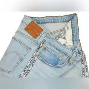 Levi's Light Blue Jean Shorts with Frayed Hem thumbnail 3