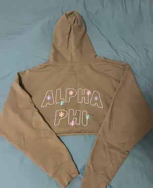 Alpha Phi Cropped Embroidered hoodie Tan Size L thumbnail 3