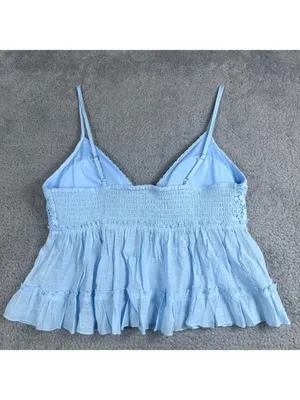 Rebellion Again Light Blue Lace Button-Up Tank Top, Size Large thumbnail 8