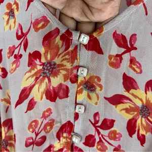 Venezia Sheer Chiffon Floral Blouse‎ Button Front V-Neck Flare Sleeve Boho 14/16 thumbnail 4