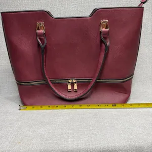 3 Piece Handbag Set‎ Burgundy Maroon Vegan Leather Tote Satchel Crossbody thumbnail 8