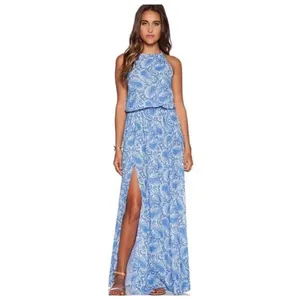 Womens Show Me Your Mumu Sea Breeze Blue Halter Maxi Dress - Sz L thumbnail 3