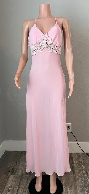 D'ELEGANCE LINGERIE Slip PINK SPAGETTI MEDIUM MAXI FLORAL LACE LIGHTWEIGHT#95 thumbnail 1