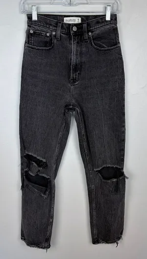 Abercrombie‎ & Fitch Ultra High Rise Ankle Straight Jeans Curve Love Black 26 R thumbnail 1
