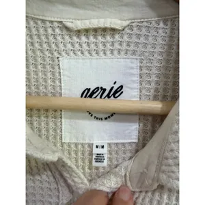 Aerie LumberJane Waffle Shirt Cream Ivory Oversized Button Down Top Medium thumbnail 4