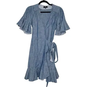 7 For All Mankind Chambray Denim Wrap Dress Women's Size Small thumbnail 2