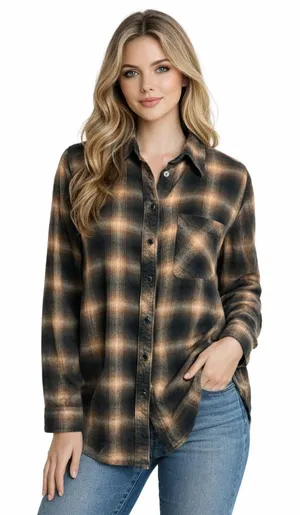Gilded Intent Plaid Flannel Shirt XS Brown Black Button Down Buckle thumbnail 1