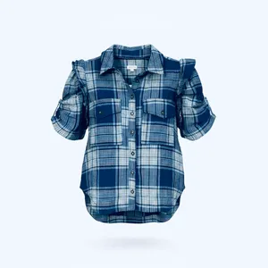 Pilcro Anthropologie Plaid Puff Short Sleeve Blouse thumbnail 2