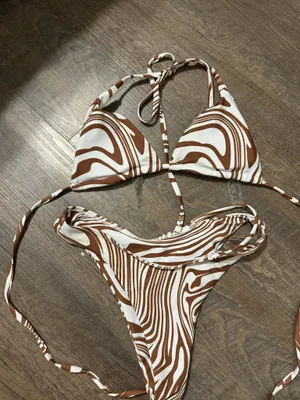 Brown & White Swirl String Bikini Set Size XS thumbnail 1