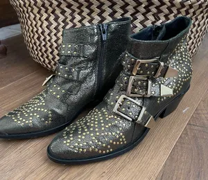 Lemare Italy Leather Ankle Cowboy Boots Metallic Green Gold 36 6 thumbnail 1