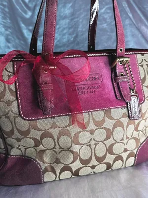 Vintage Y2K Coach Gallery Hampton Signature C Burgundy Suede Canvas Purse Jacqua thumbnail 1