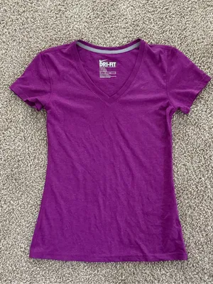 Nike Dri-FIT XS V-Neck Athletic Tee 2 Shirt Bundle Purple Navy Workout Gym thumbnail 3