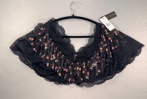 AFRM Gothic Victorian Floral Lace Ruffle Crop Top Front Closure Black Pink M thumbnail 1