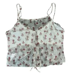 Lulus Women Camisole Top White Pink Floral Lace Ruffle Tie Front Coquette Large thumbnail 3