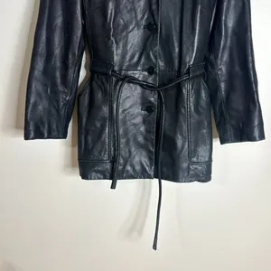 Vtg winlit ladies Y2K black leather jacket cinch waist size small retro‎ thumbnail 3