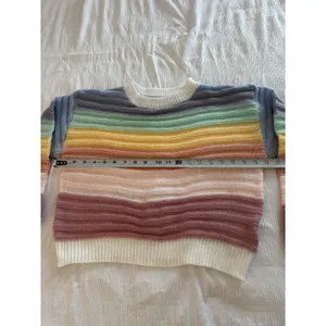 Rainbow Sweater Striped Knit Unity Colorblock Drop Shoulder Nostalgia Pride thumbnail 6