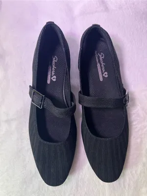 Skechers Black Mary Jane Pointed Ballet Flat with Buckle thumbnail 4