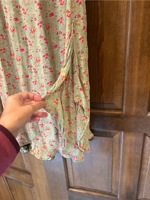 April Cornell Vintage Sage Green Floral Maxi Skirt M Rayon Cottagecore Boho Slit thumbnail 3