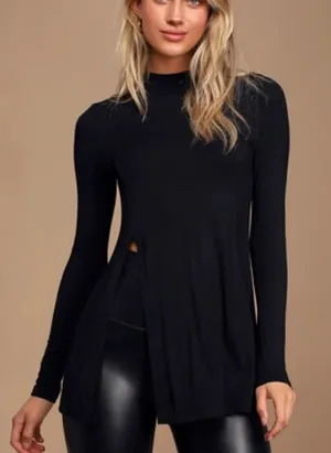 NEW Lulu’s Eyes On Me Black Long Sleeve Tunic Top Women’s Medium thumbnail 1