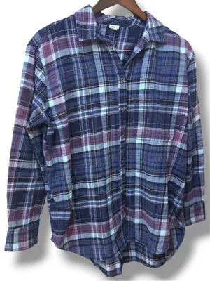 Aerie | EUC Cotton Navy & Purple Plaid Flannel Oversized Button-Down Shirt (S/M) thumbnail 4