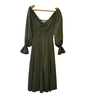 Lug‎ Von Siga Army Green Serena Ruffle Cotton Poplin Midi Dress Size 6 thumbnail 3
