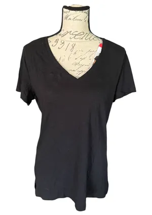 Felina Plain Black V Neck Cotton Short Sleeve Shirt Size Medium thumbnail 1