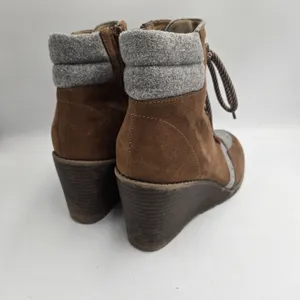 R2 Wenda Wedge Ankle Boots Womens 7M Brown Gray Cottagecore Combat Style Lace Up thumbnail 2