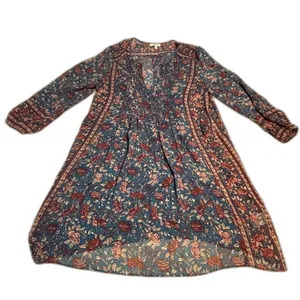 Joie 100% Silk Floral Boho Dress S Blue Burgundy Paisley Print thumbnail 2