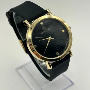 Decree Gold Tone Black Silicon Band Women’s Minimalist Watch New Battery thumbnail 3