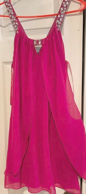 hailey logan Adrianna Papell hot pink( Fuchsia)rhinestone Chiffon short dress 7 thumbnail 6