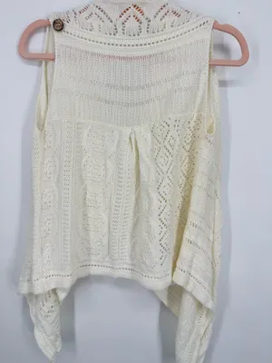 Skies Are Blue Women Ivory XS Crochet Open Cardigan Vest Sleeveless Boho Hippie thumbnail 4