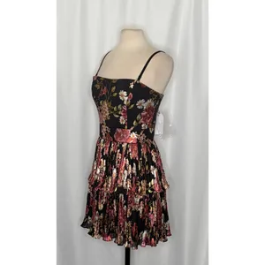 NWT!! DRESS THE POPULATION Libby Floral‎ Tiered Mini Dress Strapless Black Large thumbnail 6